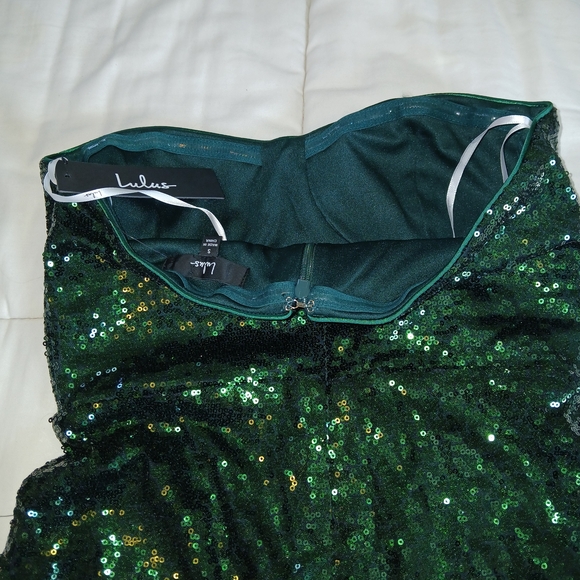 Lulu's Emerald Green Sequin Strapless Mini Dress - Picture 7 of 8
